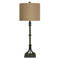 36 in. Industrial Bronze Table Lamp with Beige Hardback Fabric Shade by StyleCraft