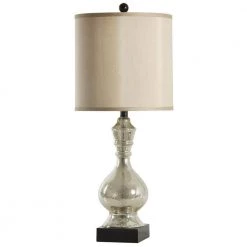 31 in. Mercury and Dark Brown Table Lamp with Beige Hardback Fabric Shade by StyleCraft