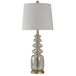 32 in. Mercury Table Lamp with Off-White Hardback Fabric Shade by StyleCraft