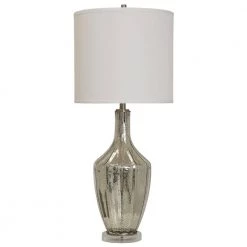 37 in. Mercury Table Lamp with White Hardback Fabric Shade by StyleCraft