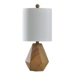 20 in. Natural Wood Pattern Table Lamp with White Hardback Fabric Shade by StyleCraft