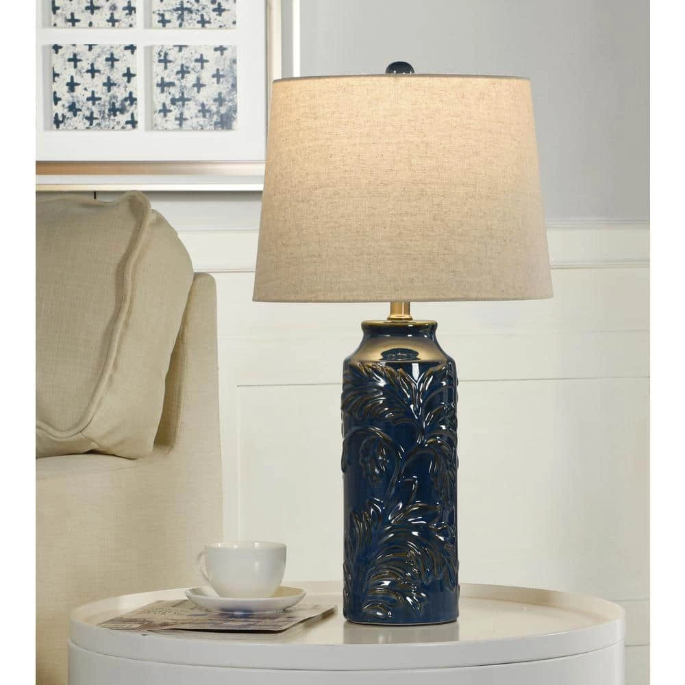 Cloverfeild 24.25 in. Navy Blue Ceramic Bedside Lamp by StyleCraft 9 Cloverfeild 24.25 in. Navy Blue Ceramic Bedside Lamp by StyleCraft - Image 7
