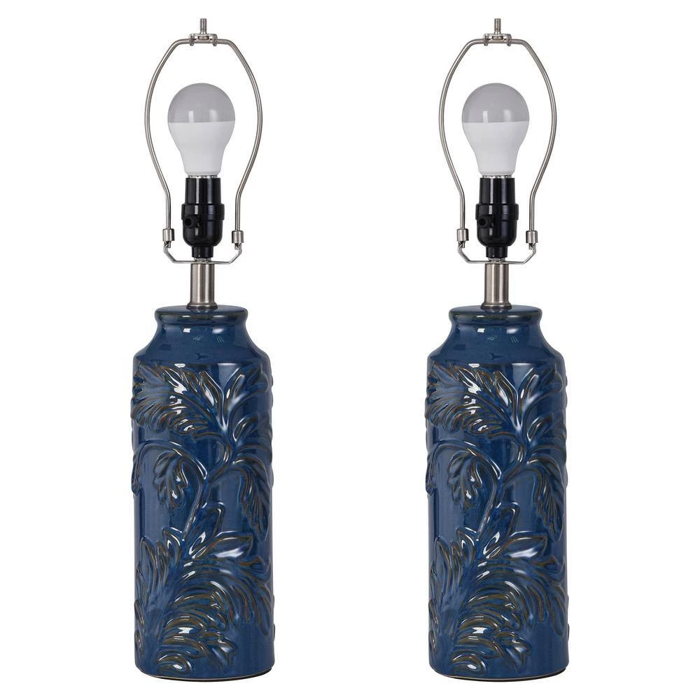 Cloverfeild 24.25 in. Navy Blue Ceramic Bedside Lamp by StyleCraft 5 Cloverfeild 24.25 in. Navy Blue Ceramic Bedside Lamp by StyleCraft - Image 3