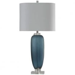 34.5 in. Nicosia Blue Table Lamp with White Hardback Fabric Shade by StyleCraft