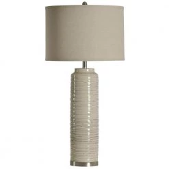 39 in. Off-White Table Lamp with White Hardback Fabric Shade by StyleCraft