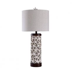 34 in. Sand Shell/Bronze Table Lamp with White Styrene Shade by StyleCraft
