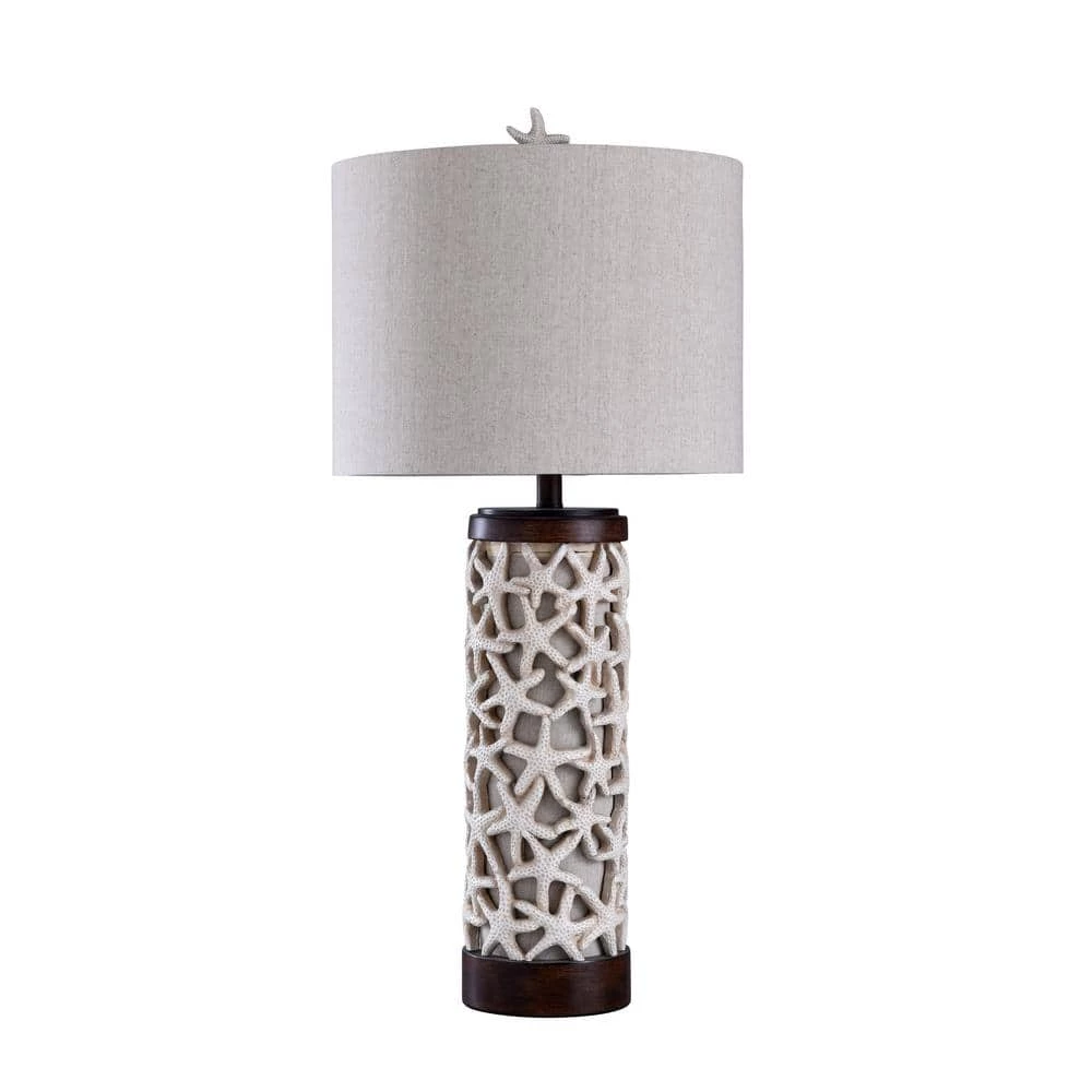 34 in. Sand Shell/Bronze Table Lamp with White Styrene Shade by StyleCraft 3 34 in. Sand Shell/Bronze Table Lamp with White Styrene Shade by StyleCraft