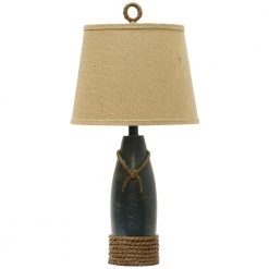 27 in. Sea Blue Table Lamp with Cream Hardback Canvas Shade by StyleCraft