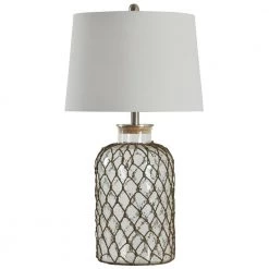 30.3 in. Seeded Glass Table Lamp with Off-White Hardback Fabric Shade by StyleCraft
