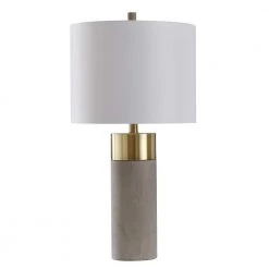 27.75 in. Soft Brass/Natural Concrete Table Lamp with Brussels White Hardback Fabric Shade by StyleCraft
