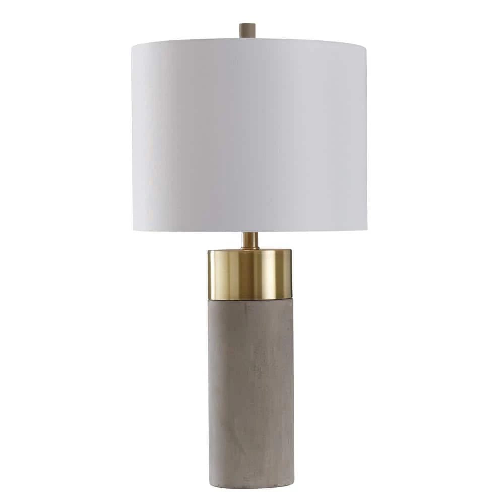 27.75 in. Soft Brass/Natural Concrete Table Lamp with Brussels White Hardback Fabric Shade by StyleCraft 3 27.75 in. Soft Brass/Natural Concrete Table Lamp with Brussels White Hardback Fabric Shade by StyleCraft