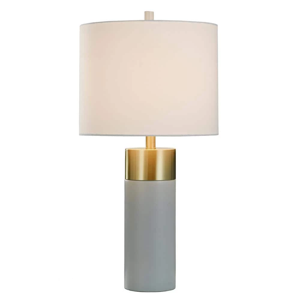 27.75 in. Soft Brass/Natural Concrete Table Lamp with Brussels White Hardback Fabric Shade by StyleCraft 4 27.75 in. Soft Brass/Natural Concrete Table Lamp with Brussels White Hardback Fabric Shade by StyleCraft - Image 2