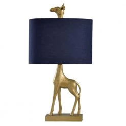 27 in. Solid Gold Table Lamp with Navy Blue Hardback Fabric Shade by StyleCraft
