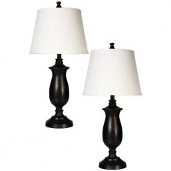 28.5 in. Dark Bronze/Gold Highlight Table Lamps with White Hardback Fabric Shades (Set of 2) by StyleCraft