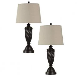 30 in. Bronze Twist Wood Table Lamp with Cream Hardback Fabric Shade (Set of 2) by StyleCraft