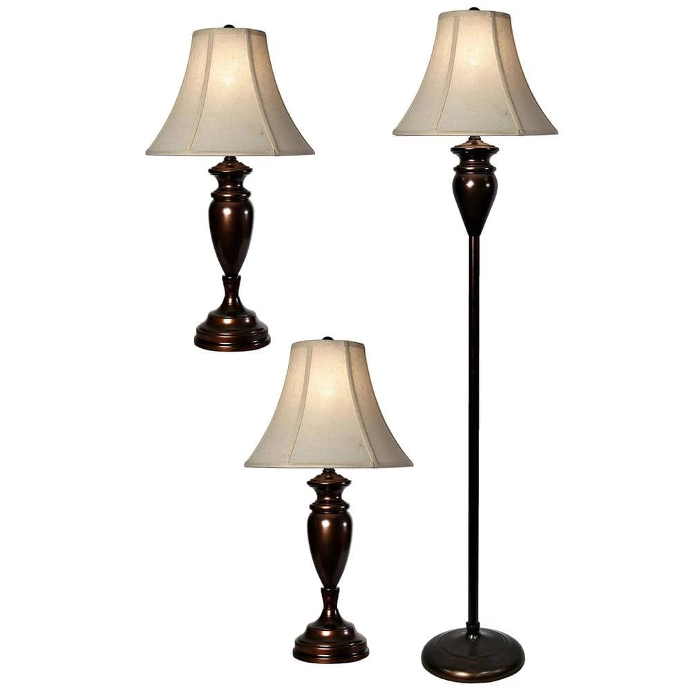 61 in. Dark Bronze Lamp Set with White Softback Fabric Shade (3-Piece) by StyleCraft 3 61 in. Dark Bronze Lamp Set with White Softback Fabric Shade (3-Piece) by StyleCraft