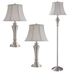 61 in. Brushed Nickel Table and Floor Lamp Set (3-Piece) by StyleCraft