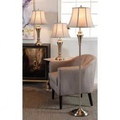 61 in. Brushed Nickel Table and Floor Lamp Set (3-Piece) by StyleCraft -StyleCraft Shop stylecraft lamp sets l8018ads fa 1000