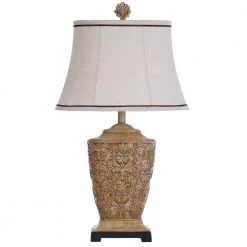 30 in. Tortola Cream Table Lamp with Natural Linen Softback Fabric Shade by StyleCraft
