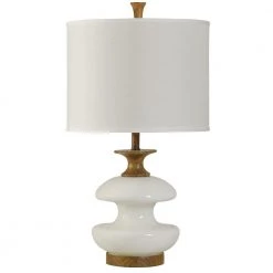 29 in. White, Brown Table Lamp with White Linen Fabric Shade by StyleCraft