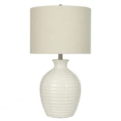 28 in. White, Cream Table Lamp with Cream Linen Shade by StyleCraft