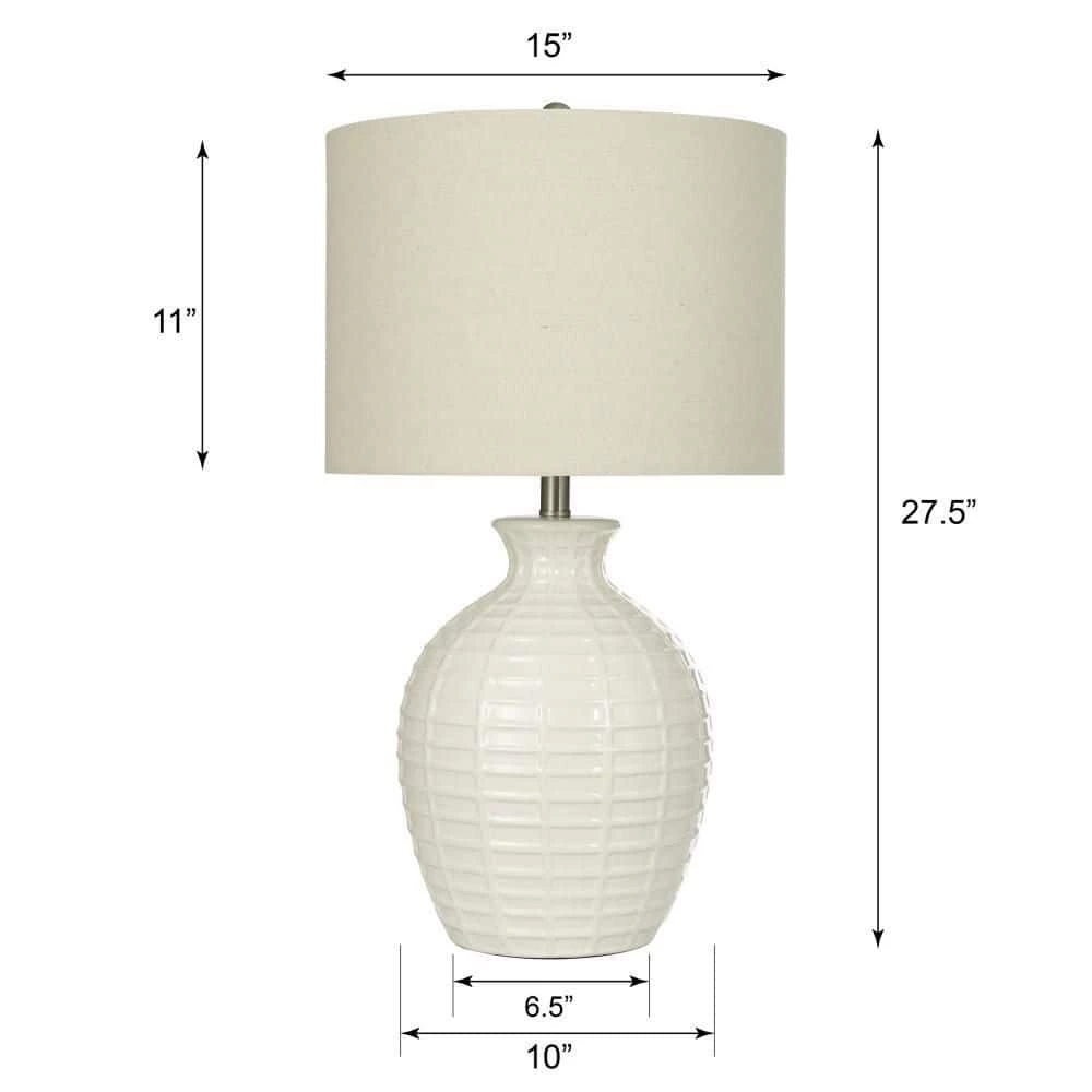 28 in. White, Cream Table Lamp with Cream Linen Shade by StyleCraft 8 28 in. White, Cream Table Lamp with Cream Linen Shade by StyleCraft - Image 6