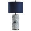 27 in. White/Silver/Sand Table Lamp with Navy Blue Hardback Fabric Shade by StyleCraft -StyleCraft Shop white silver sand stylecraft table lamps l311367ads 64 1000