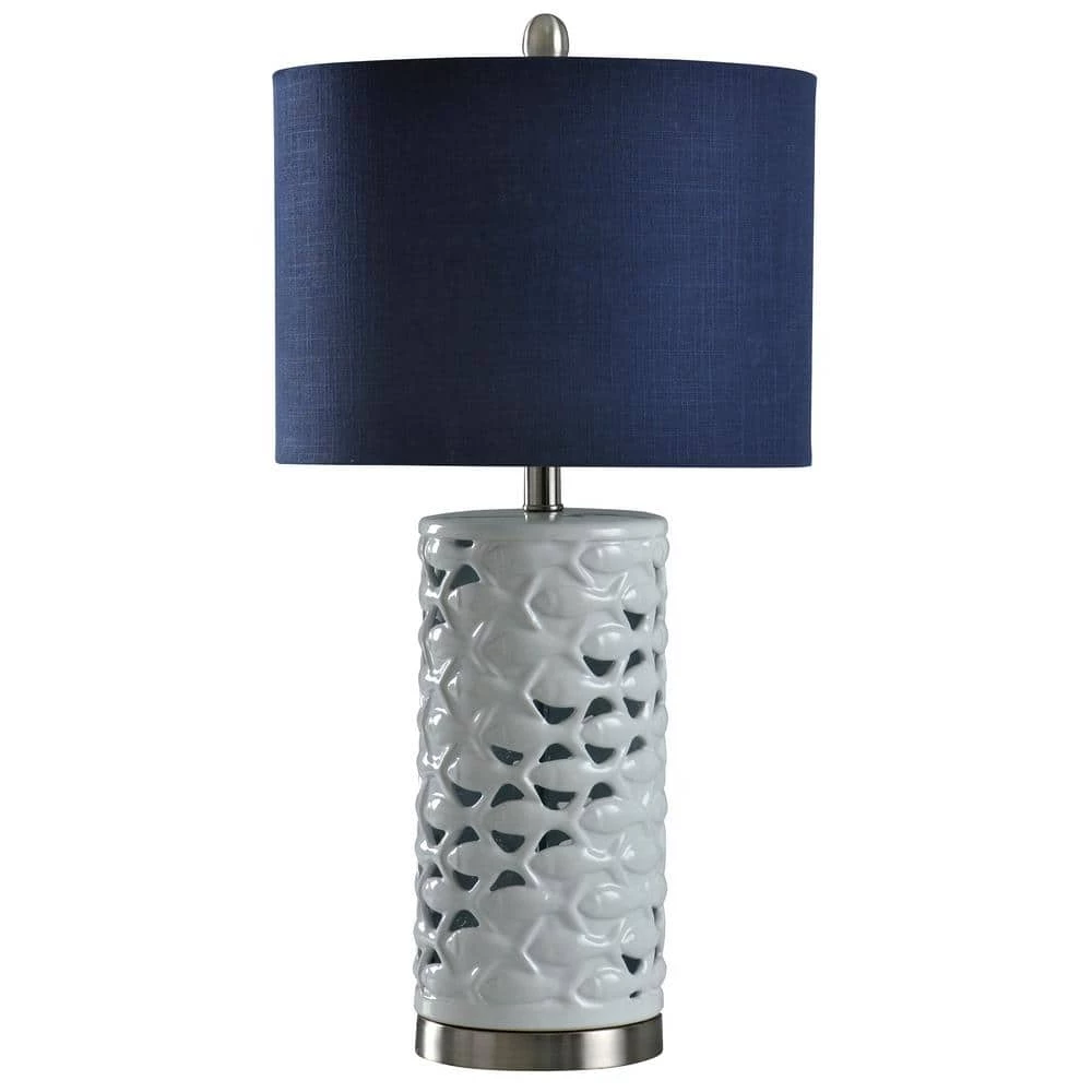 27 in. White/Silver/Sand Table Lamp with Navy Blue Hardback Fabric Shade by StyleCraft 3 27 in. White/Silver/Sand Table Lamp with Navy Blue Hardback Fabric Shade by StyleCraft