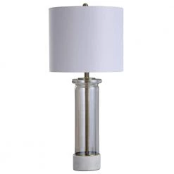 Royal Gate 34.25 in Glass Pillar Table Lamp with Marble Base and Drum Shade by StyleCraft