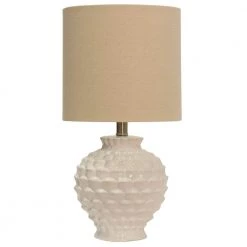 25 in. White Table Lamp with Beige Hardback Fabric Shade by StyleCraft