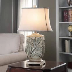 27.5 in. White Embossed Foliage Table Lamp with Ivory Fabric Shade by StyleCraft -StyleCraft Shop white with brass accents stylecraft table lamps l31612ds 31 1000