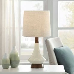 22 in. Wood and Glossy White Table Lamp with White Fabric Shade by StyleCraft 15 22 in. Wood and Glossy White Table Lamp with White Fabric Shade by StyleCraft -StyleCraft Shop wood white stylecraft table lamps l13225bds 31 1000
