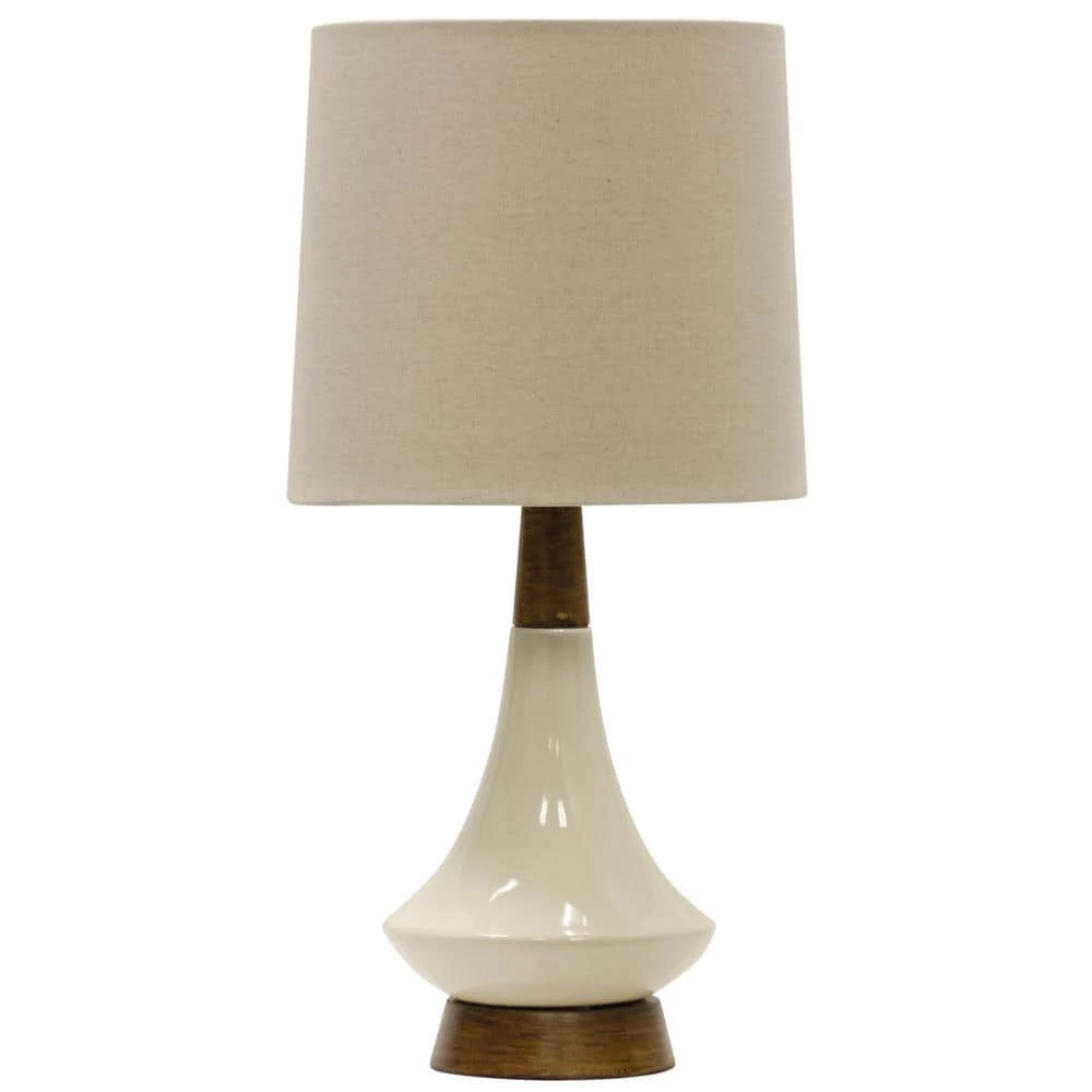 22 in. Wood and Glossy White Table Lamp with White Fabric Shade by StyleCraft 3 22 in. Wood and Glossy White Table Lamp with White Fabric Shade by StyleCraft
